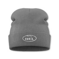 HEL Beanie Grau mit Wei&szlig;en Stick