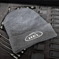 HEL Beanie Grau mit Wei&szlig;en Stick