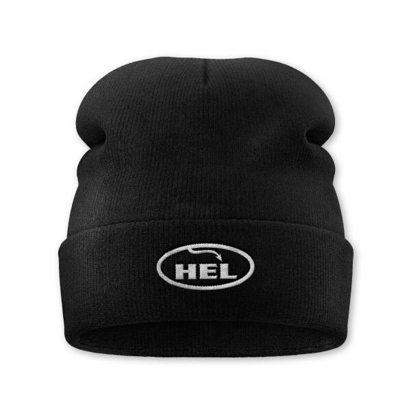 HEL Beanie Schwarz mit Wei&szlig;en Stick