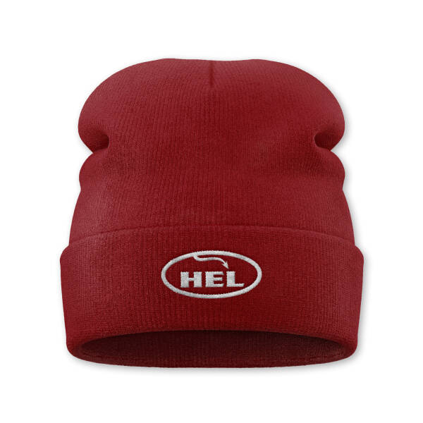 HEL Beanie Rot mit Wei&szlig;en Stick