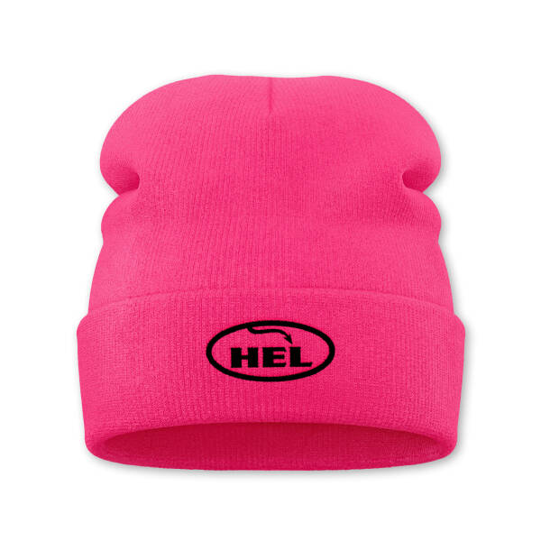 HEL Beanie Hot Pink mit Scharzen Stick